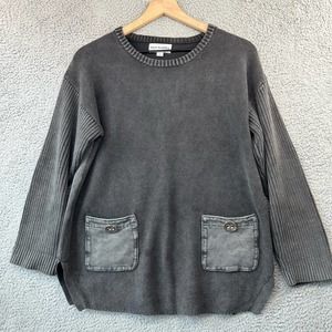 NEON BUDDHA Womens Crewneck Pullover Sweater M Medium Gray Button Pockets